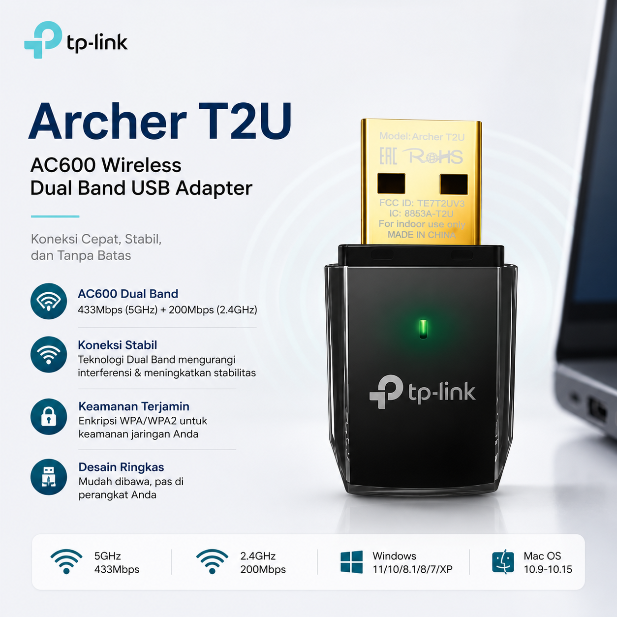 TP-LINK T2U AC600 Wireless Dual Band USB Adapter Archer T2U