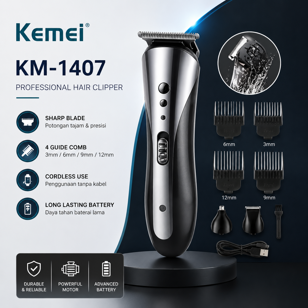 Kemei KM-1407 Hair Clipper Electric Shaver Alat Cukur Rambut Elektrik Kemei 1407