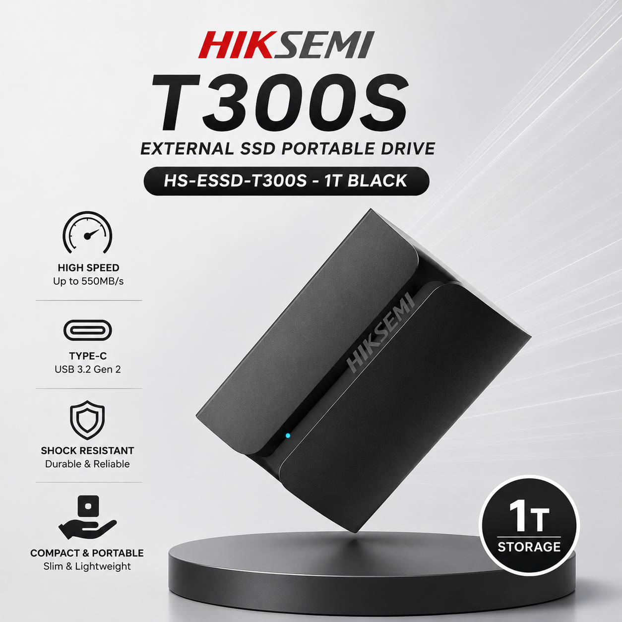 HIKSEMI T300S External SSD Portable Drive HS-ESSD-T300S - 1T HITAM