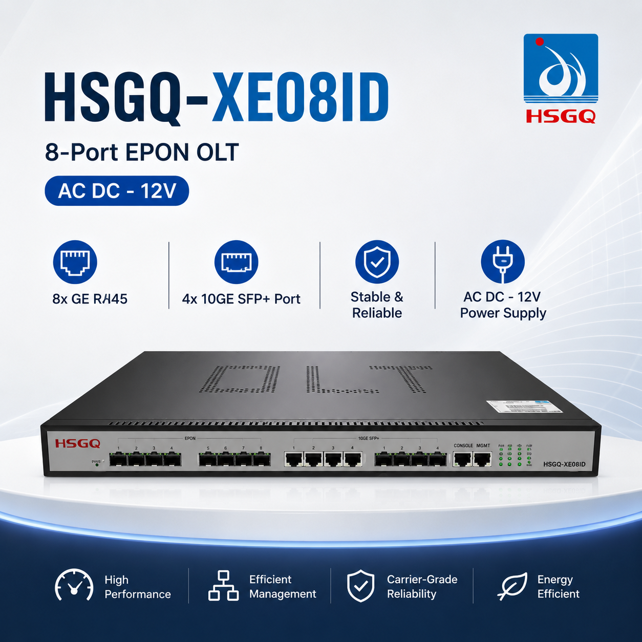 HSGQ XE08ID 8-Port EPON OLT AC DC - 12V