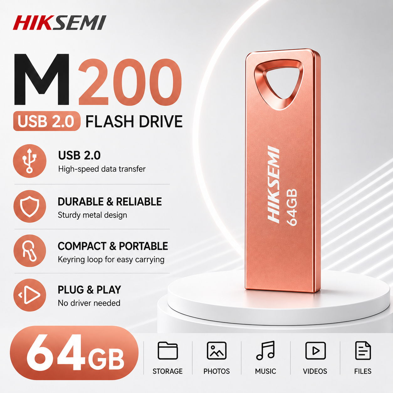 HIKSEMI M200 Flashdisk USB Drive USB 2.0 HS-USB-M200 - 64GB ROSE GOLD