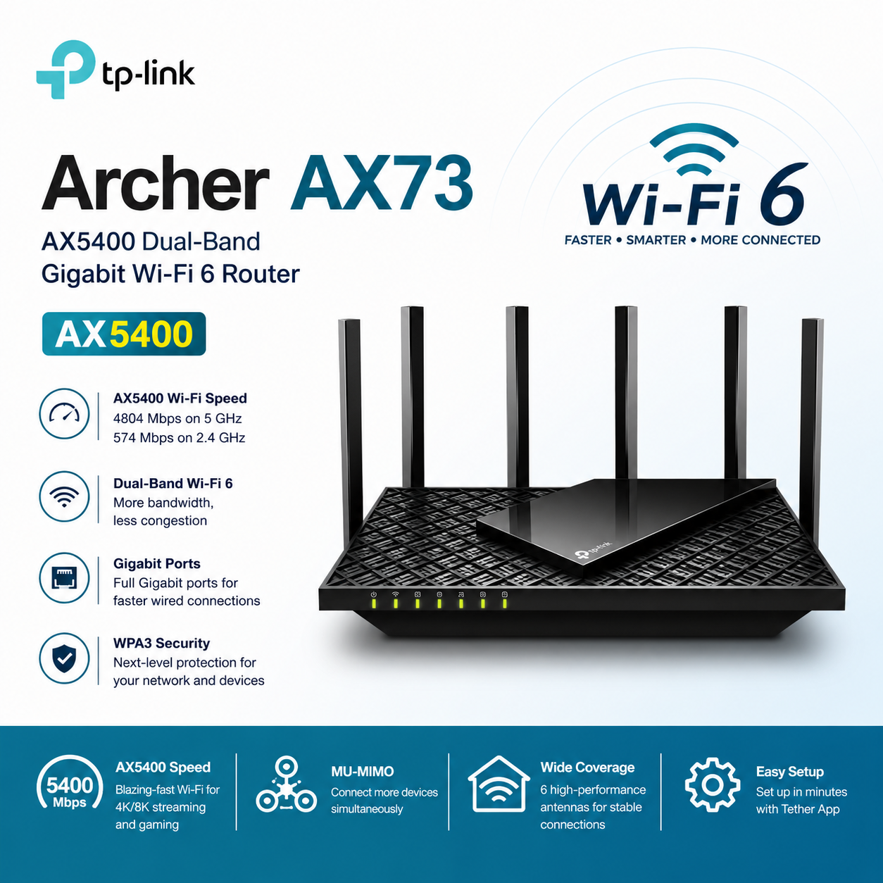 Tp-Link Archer AX73 AX5400 Dual-Band Gigabit Wi-Fi 6 Router
