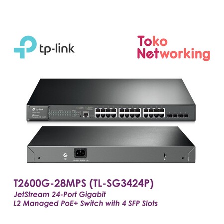 TP-LINK TL-SG3424P JetStream 24-Port Gigabit L2 Managed PoE Switch with 4 Combo SFP Slots