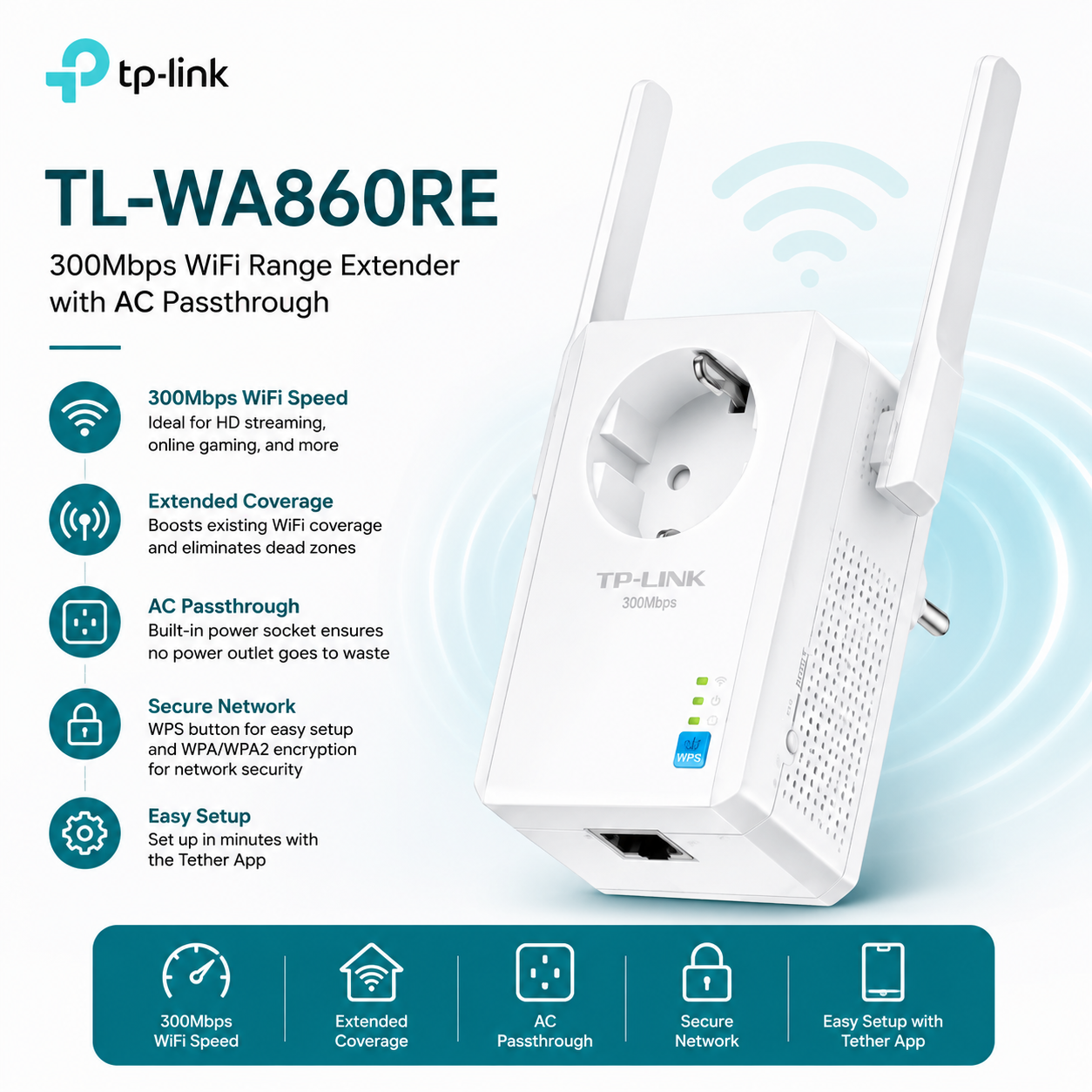 TP LINK TL-WA680RE 300Mbps WiFi Range Extender wa860re