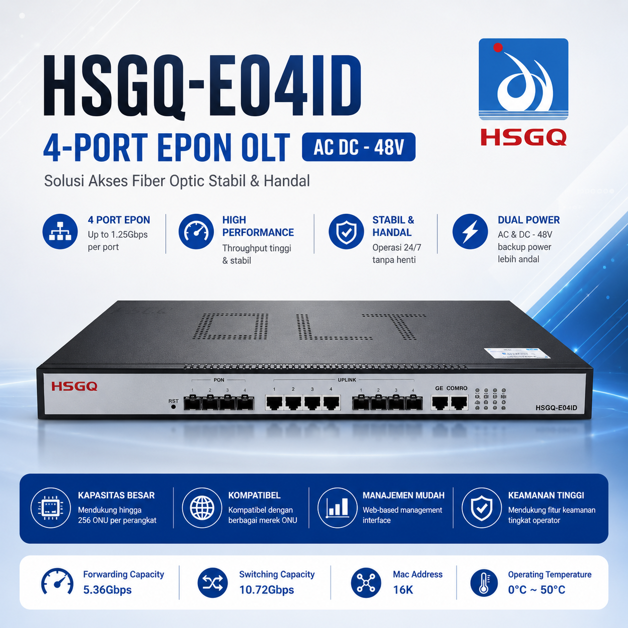 HSGQ-E04ID 4-Port EPON OLT AC DC - 48V
