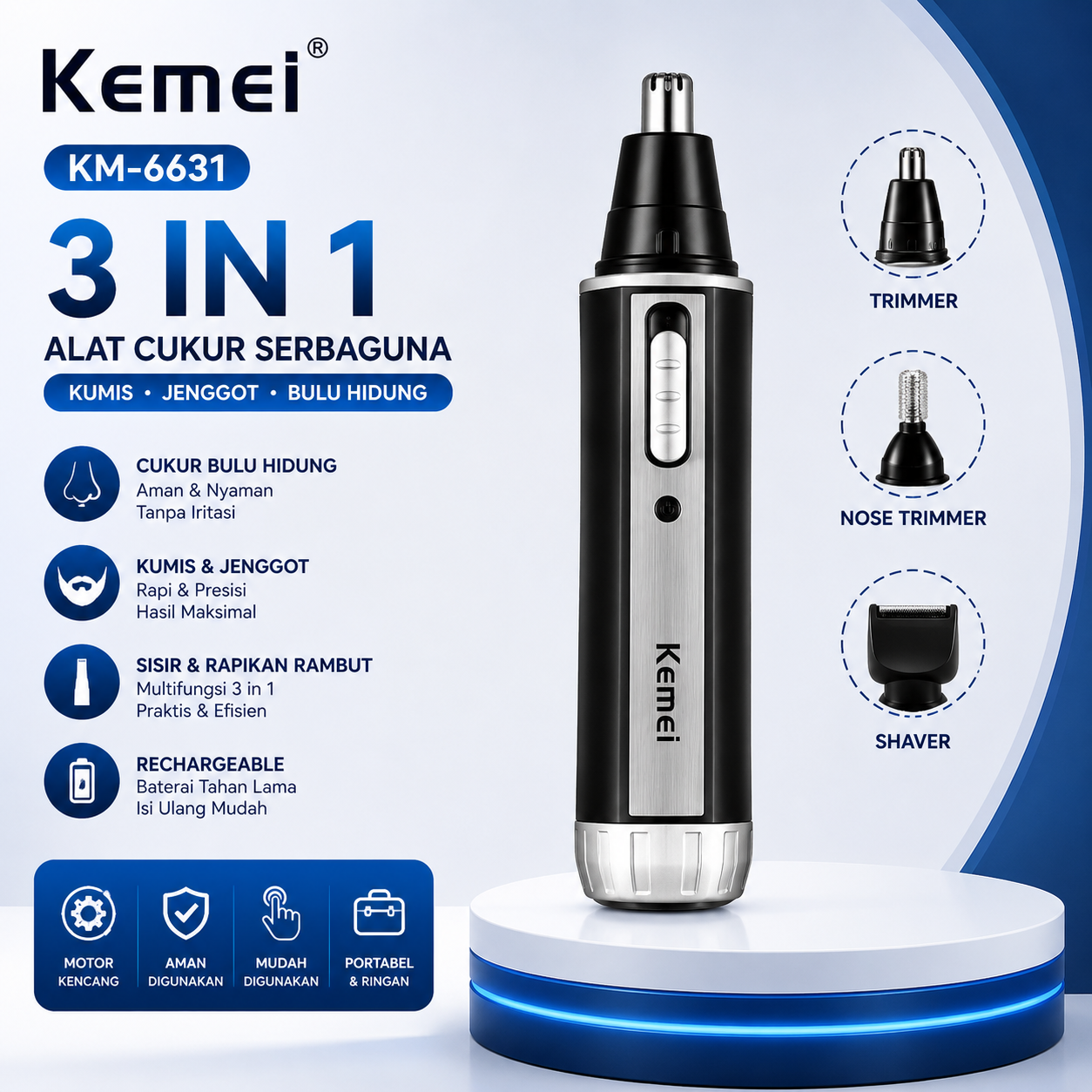 Kemei KM-6631 Alat Cukur Pencukur Kumis Jenggot Bulu Hidung