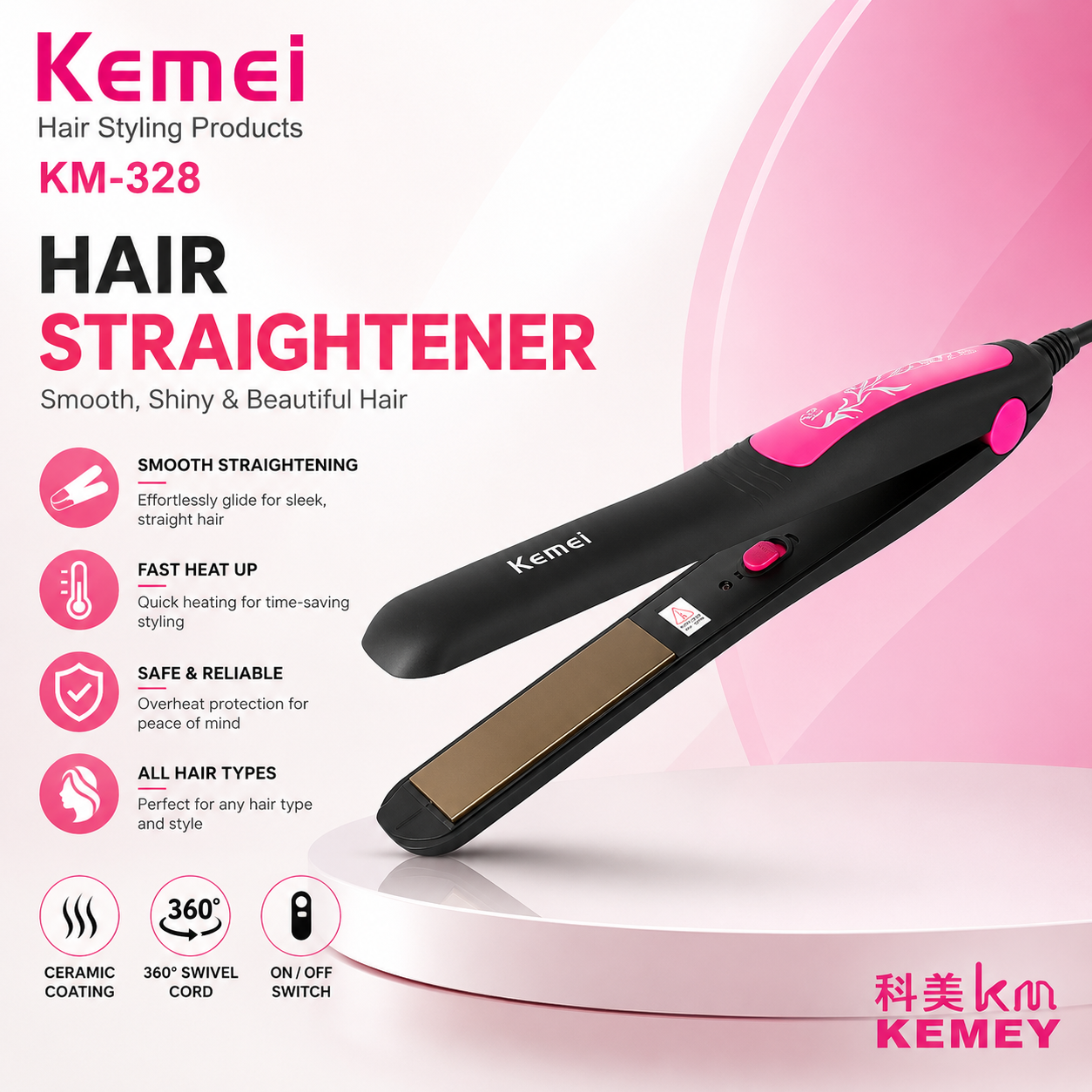 Kemei KM-328 Hair Straightener Alat Catokan Catok Pelurus Rambut KM 328 KM328
