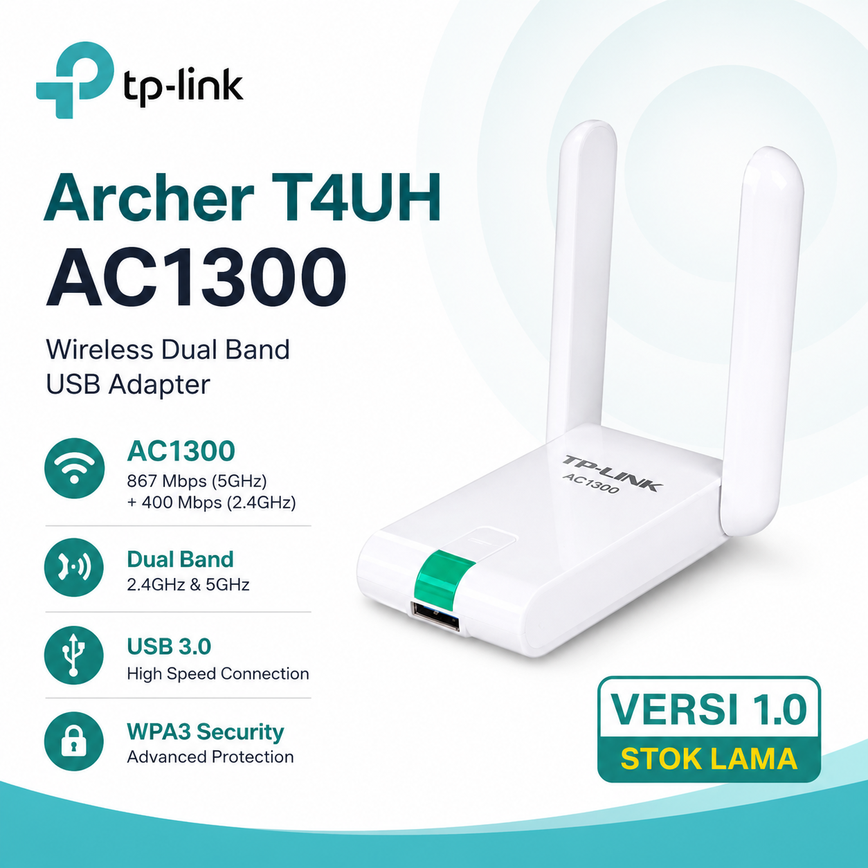 Tp-Link Archer T4UH Versi 1.0 AC1300 Wireless USB Adapter Stok Lama