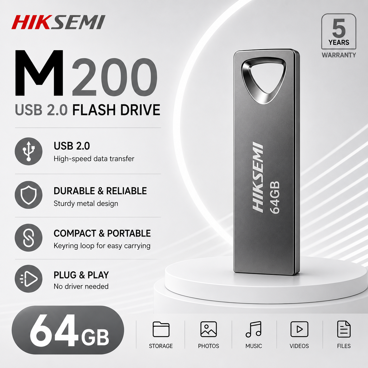 HIKSEMI M200 Flashdisk USB Drive USB 2.0 HS-USB-M200 - 64GB GREY