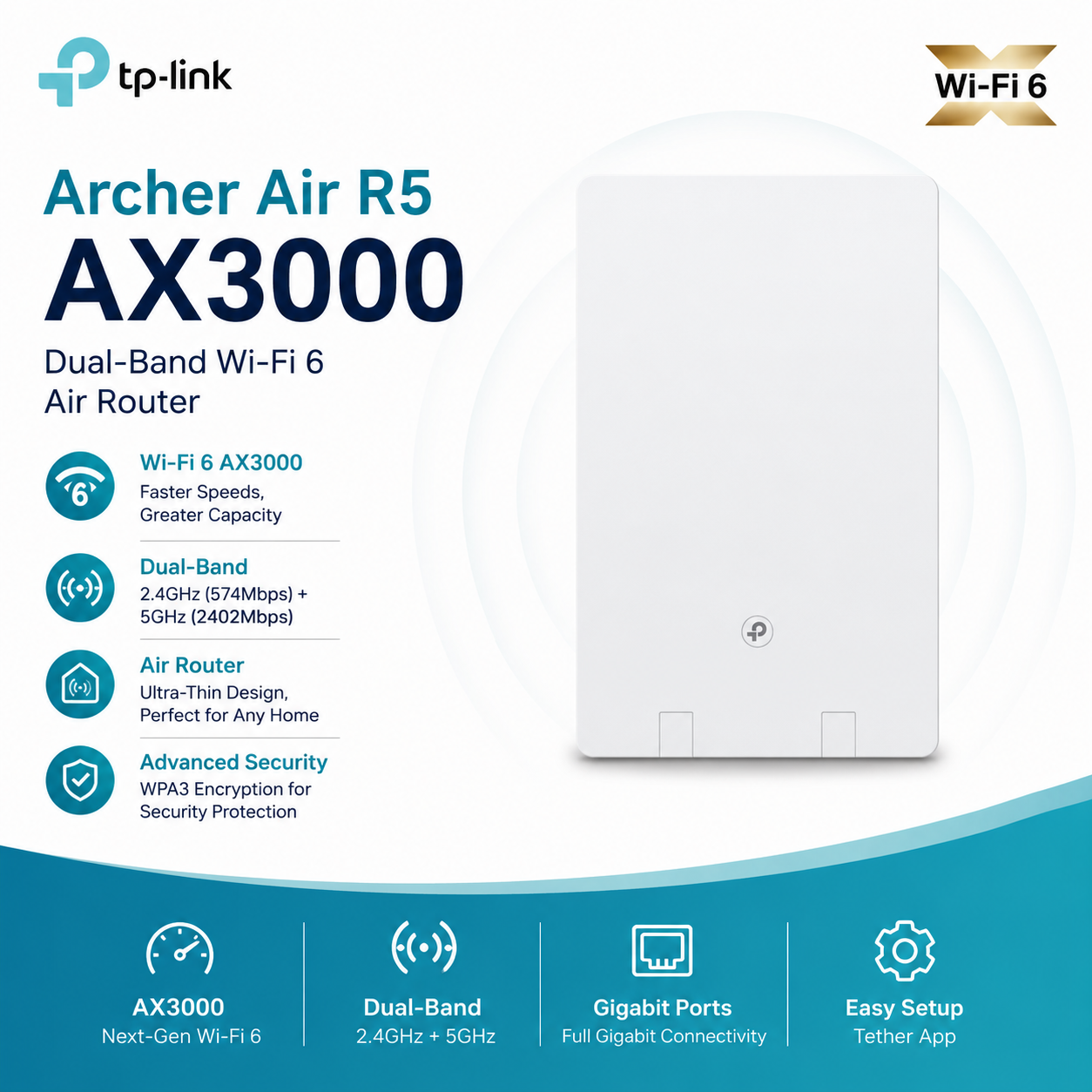 Archer Air R5 AX3000 Dual-Band Wi-Fi 6 Air Router