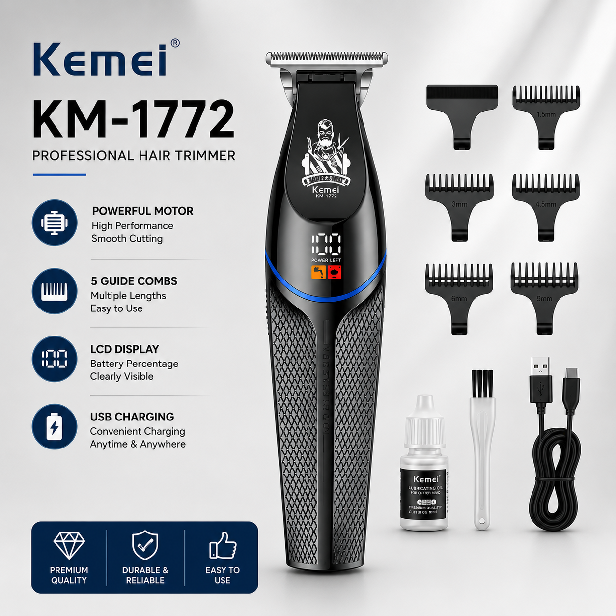 Kemei KM-1772 Hair Clipper Trimmer 7000RPM 1200MAH Alat Cukur Rambut Kemei KM 1772 KM1772