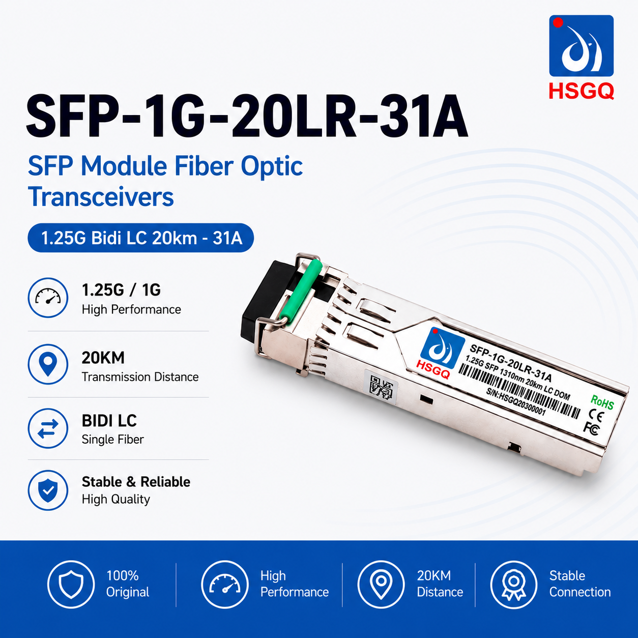 HSGQ SFP-1G-20LR SFP Module Fiber Optic Transceivers 1.25G Bidi LC 20km - 31A