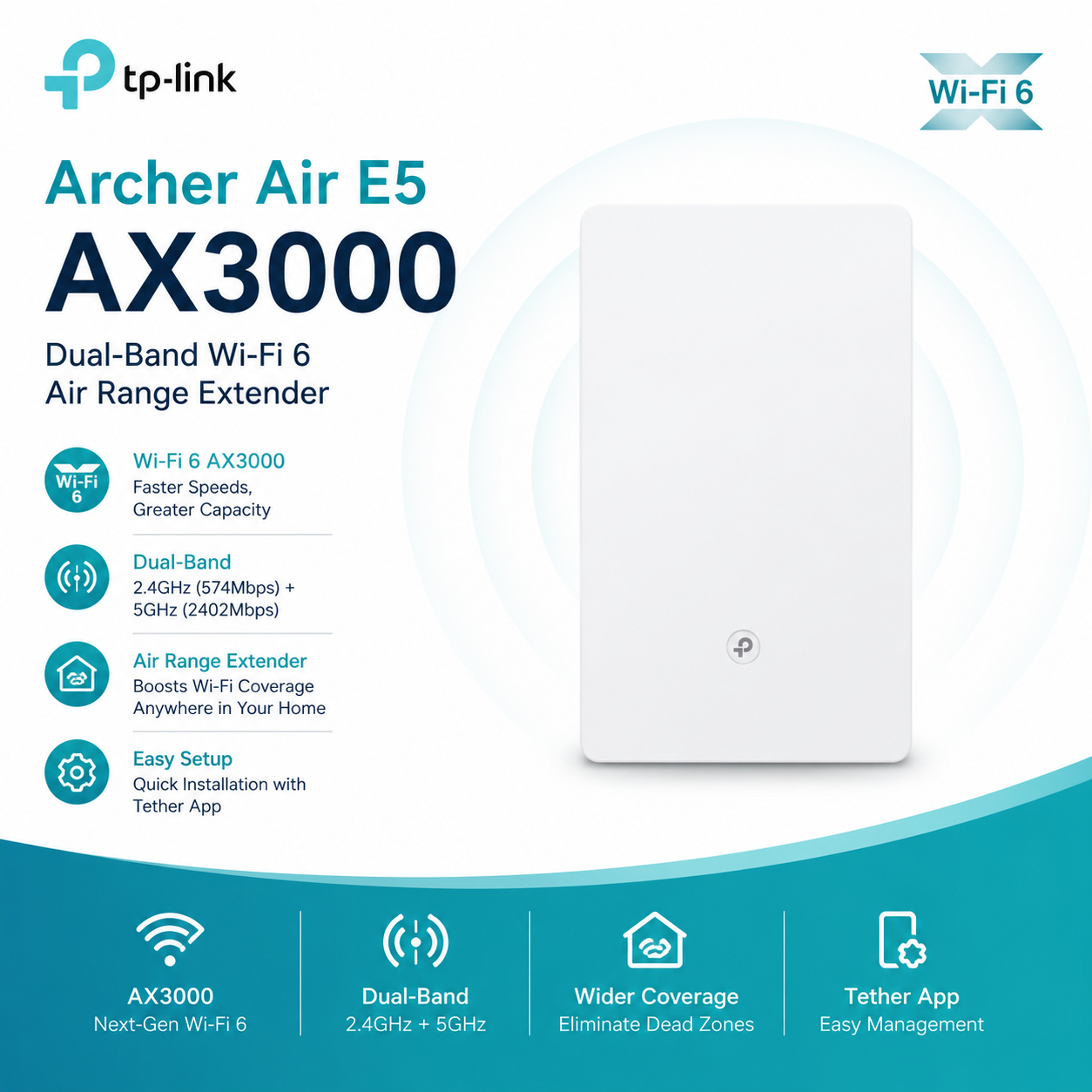 Archer Air E5 New AX3000 Dual-Band Wi-Fi 6 Air Range Extender